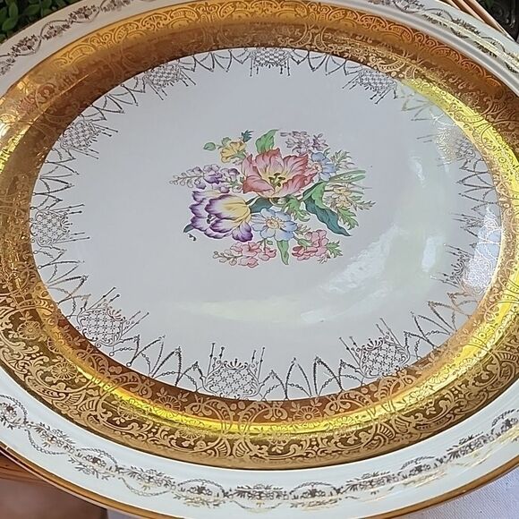Vintage Warranted Gilded 22k Gold Rimmed Floral Platter - Picture 10 of 11